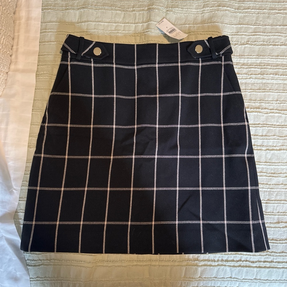 LOFT Black Plaid Mini Skirt with Button Tabs